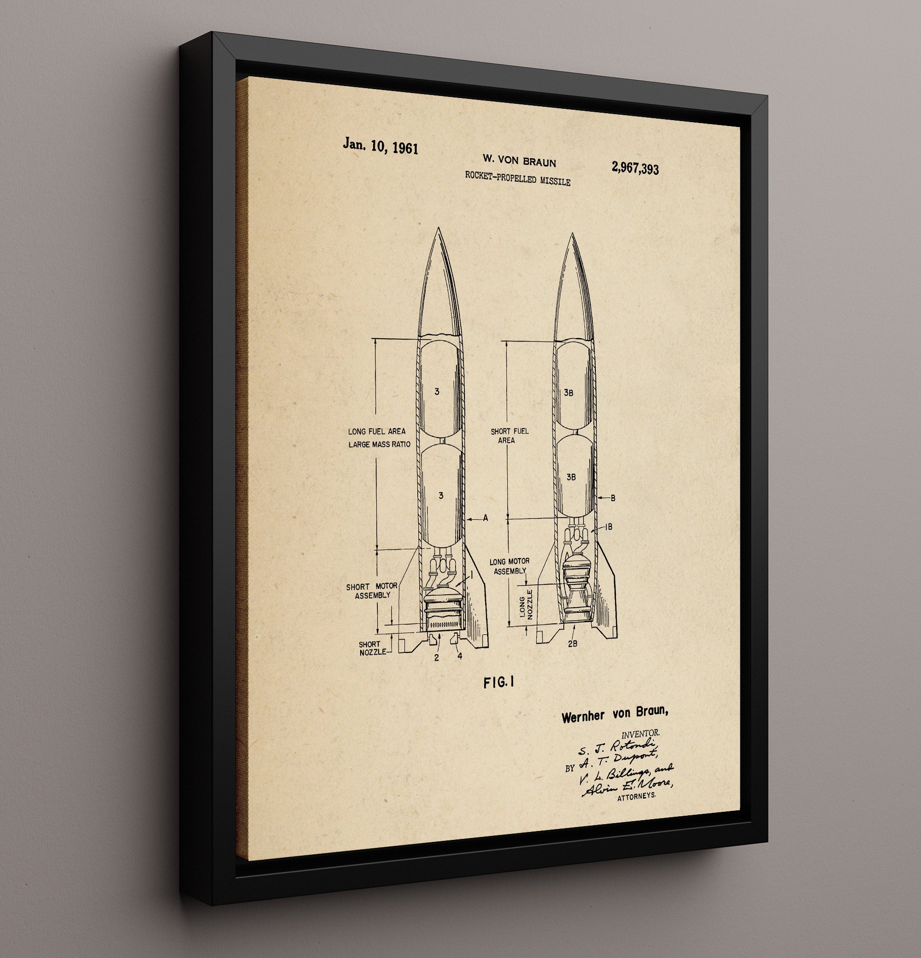 Patent Print - Rocket-Propelled Missile - Wernher Von Braun - 1961 - Patent 2967393 Patent Wall Art