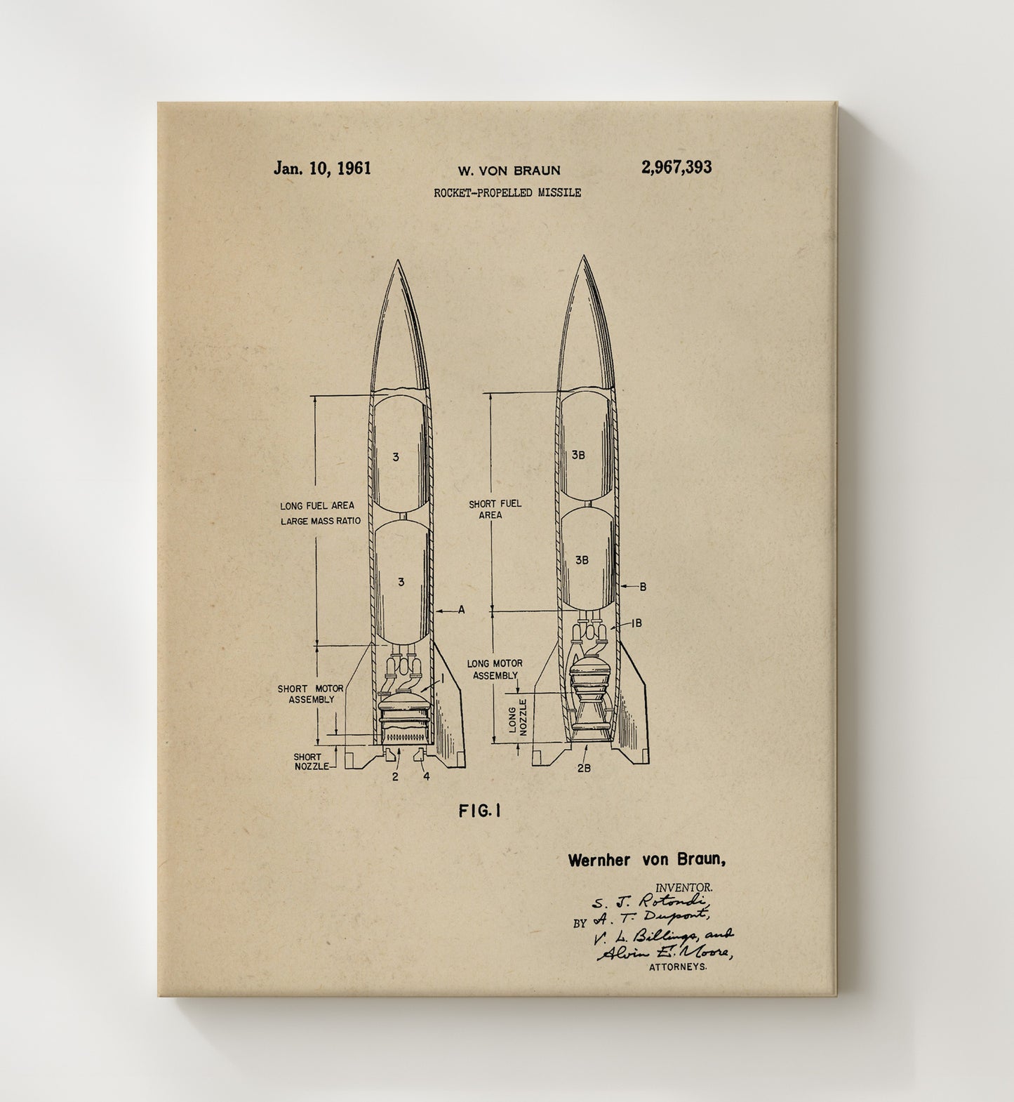 Patent Print - Rocket-Propelled Missile - Wernher Von Braun - 1961 - Patent 2967393 Patent Wall Art