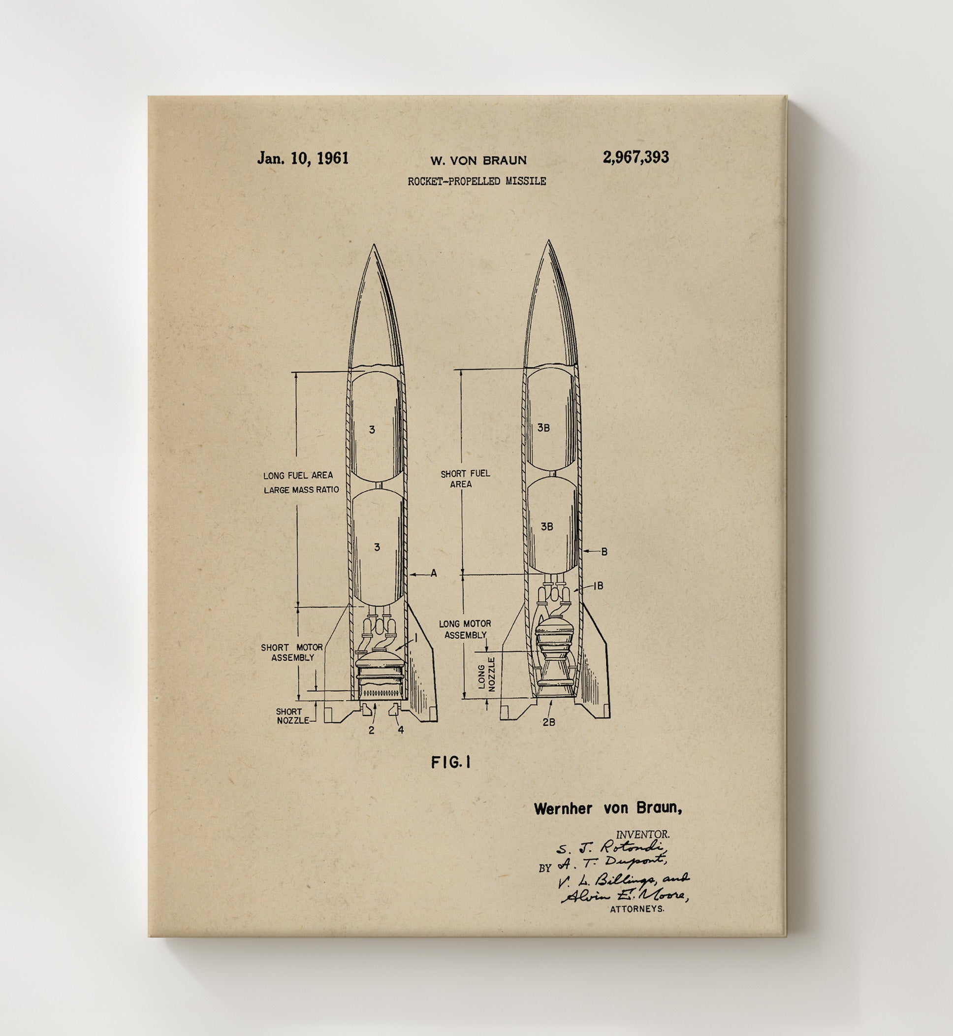 Patent Print - Rocket-Propelled Missile - Wernher Von Braun - 1961 - Patent 2967393 Patent Wall Art