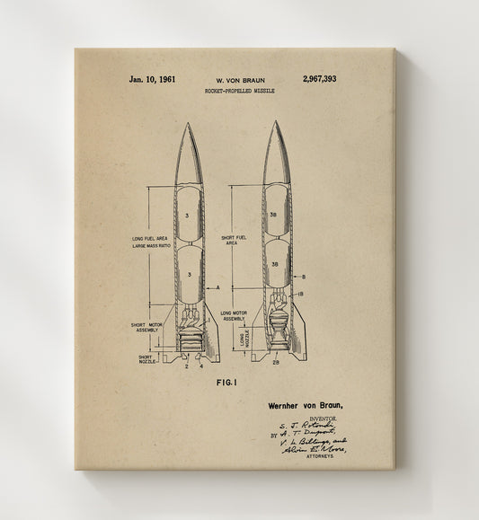 Rocket-Propelled Missile 1961 patent print wall art 8x10 Canvas