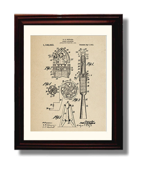 Patent Print - Rocket Apparatus - Robert H Goddard - 1914 - Patent 1102653 Patent Wall Art