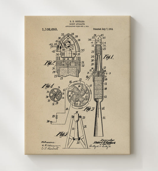 Rocket Apparatus 1914 patent print wall art 8x10 Canvas