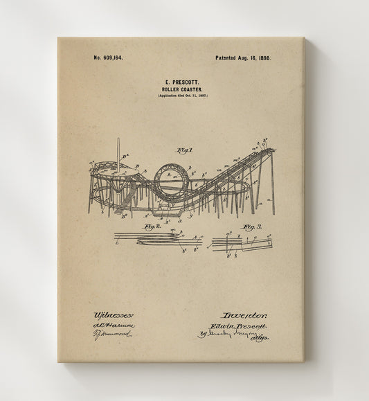 Roller Coaster 1898 patent print wall art 8x10 Canvas