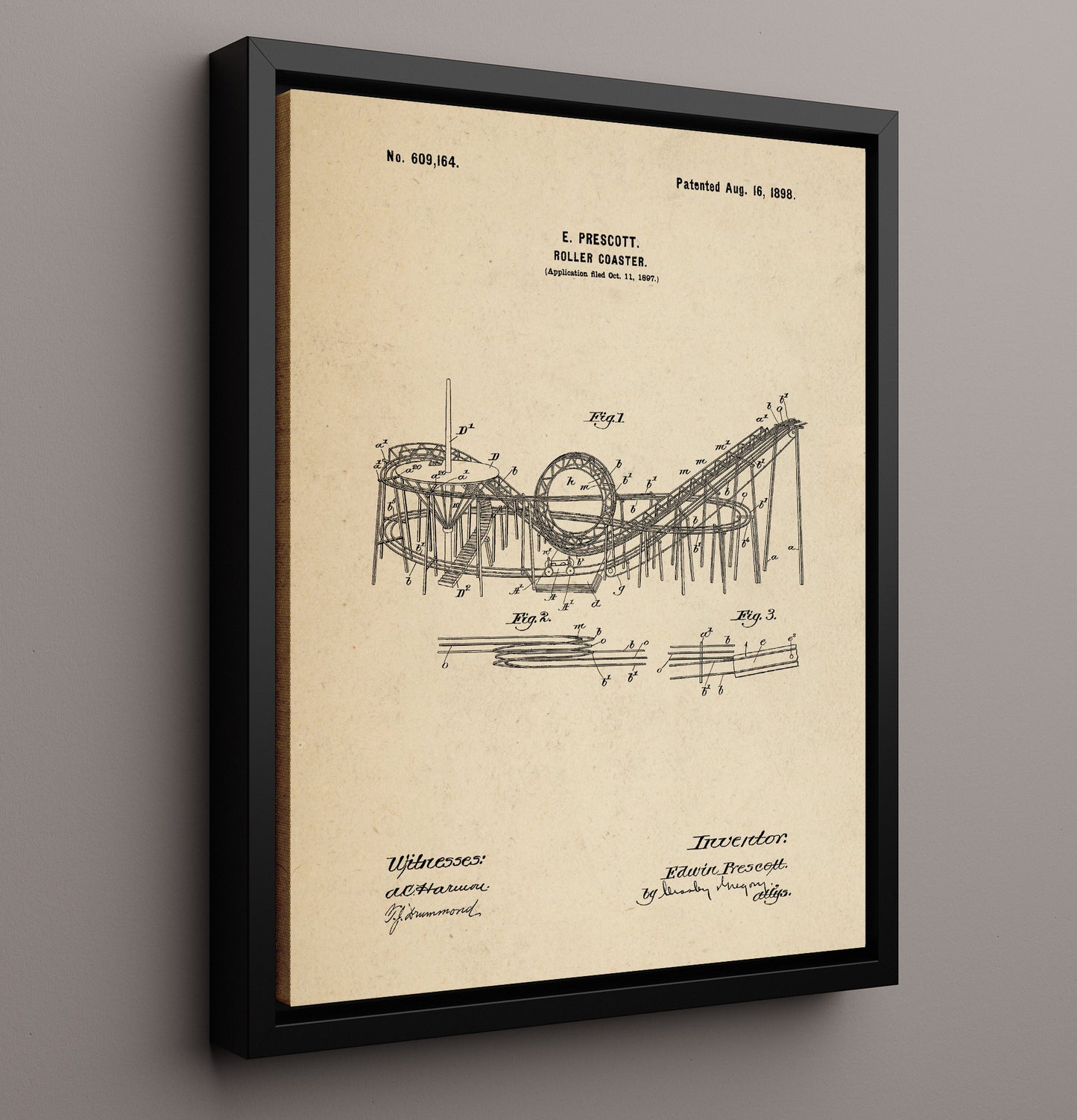 Patent Print - Roller Coaster - Edwin Prescott - 1898 - Patent 609164 Patent Wall Art