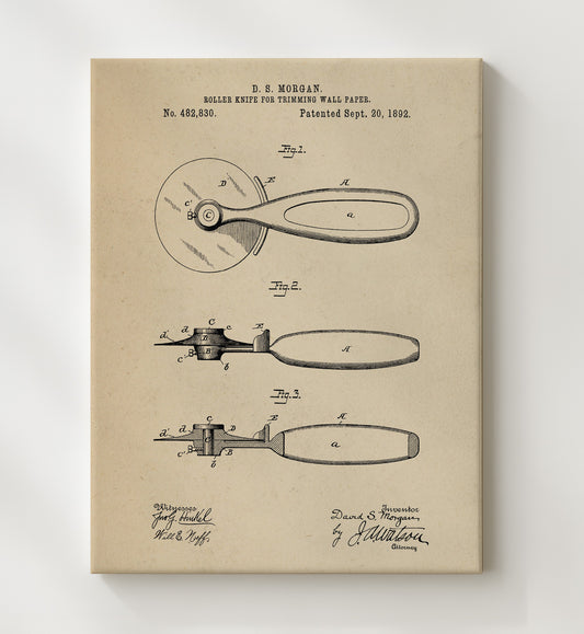 Roller Knife For Trimming Wall Paper 1892 patent print wall art 8x10 Canvas