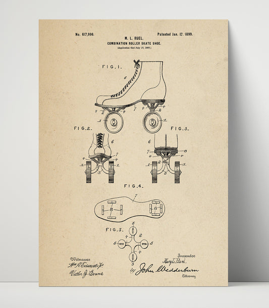 Roller Skate Shoe - 1899 Patent - 16x20 Unframed Print