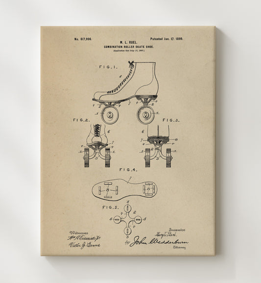 Roller Skate Shoe 1899 patent print wall art 8x10 Canvas
