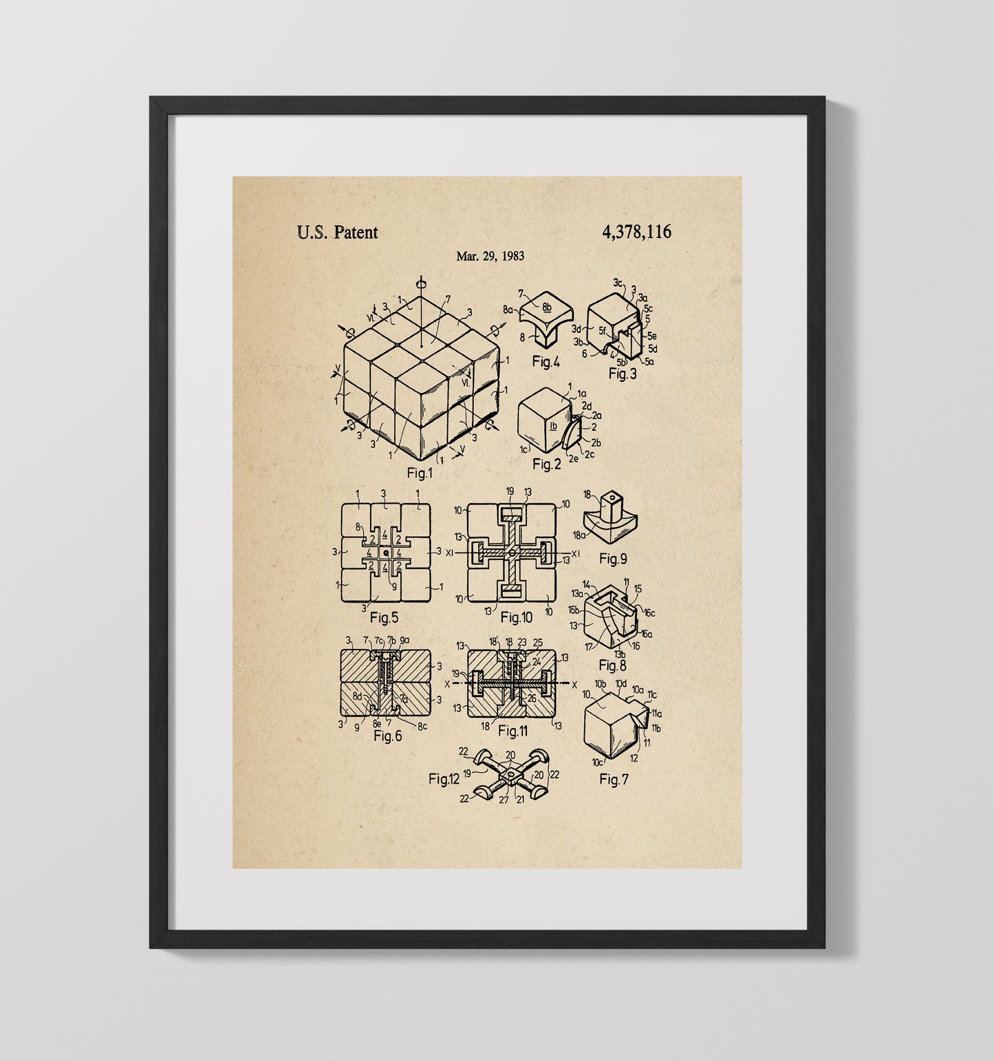 Patent Print - Rubiks Cube - Erno Rubik - 1983 - Patent 4378116 Patent Wall Art