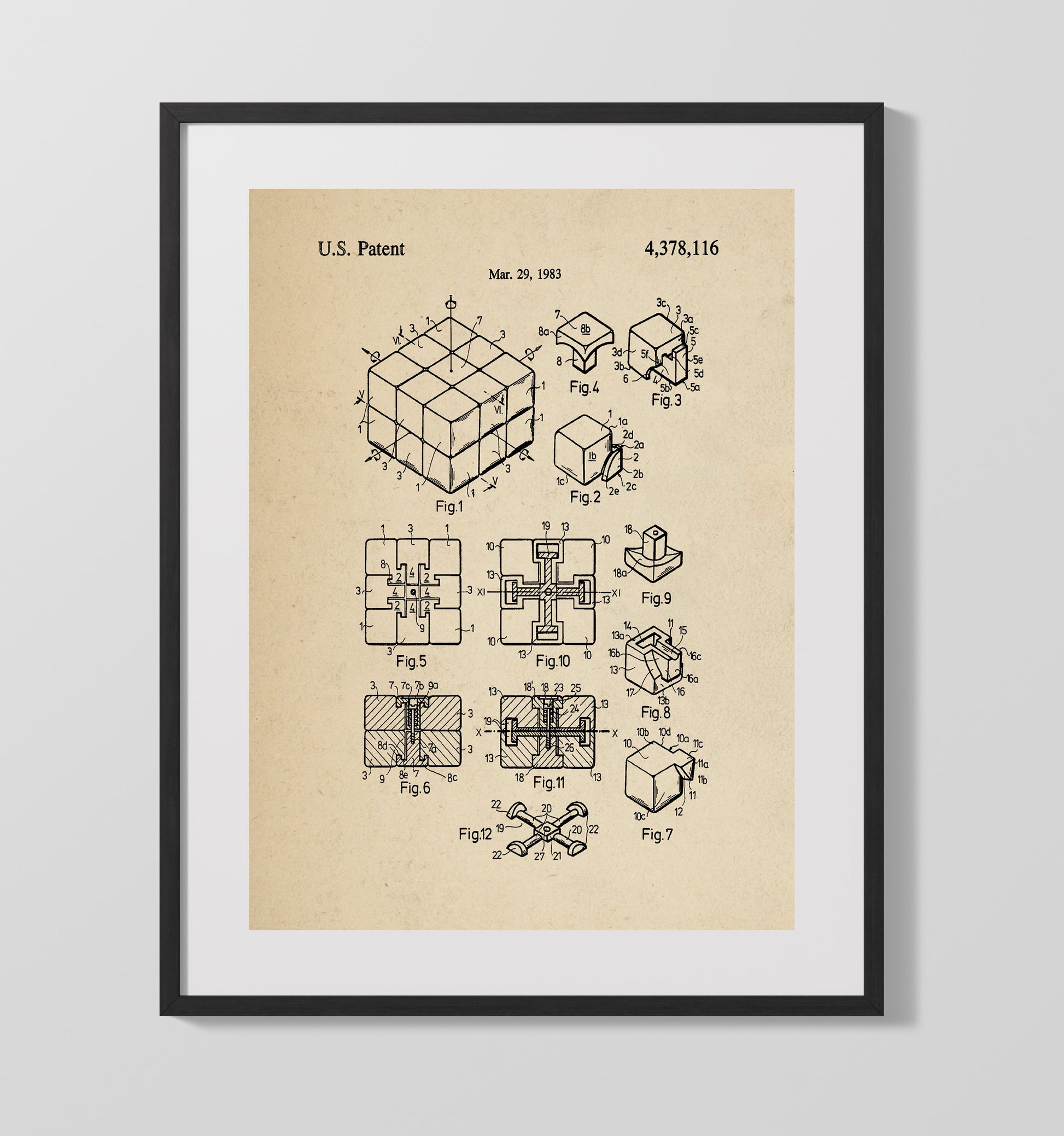 Patent Print - Rubiks Cube - Erno Rubik - 1983 - Patent 4378116 Patent Wall Art