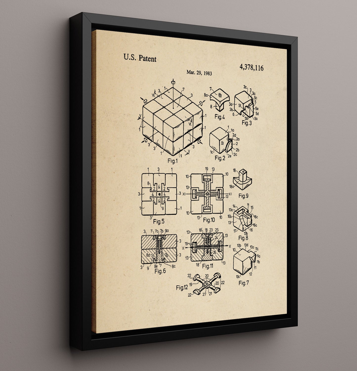 Patent Print - Rubiks Cube - Erno Rubik - 1983 - Patent 4378116 Patent Wall Art