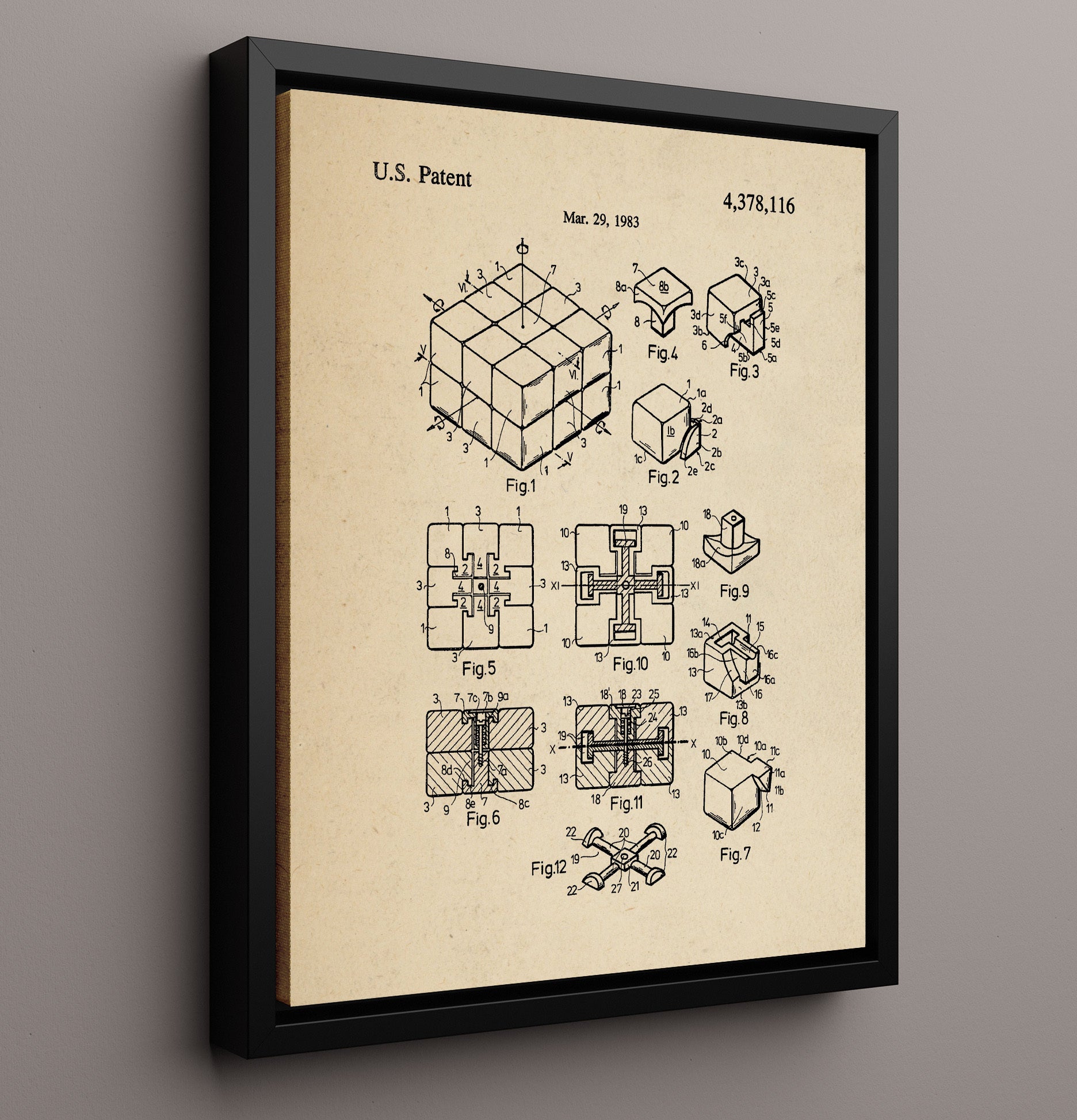 Patent Print - Rubiks Cube - Erno Rubik - 1983 - Patent 4378116 Patent Wall Art