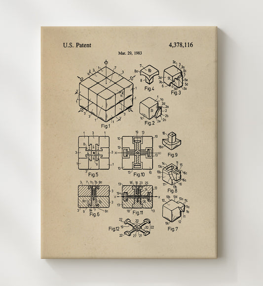 Rubiks Cube 1983 patent print wall art 8x10 Canvas
