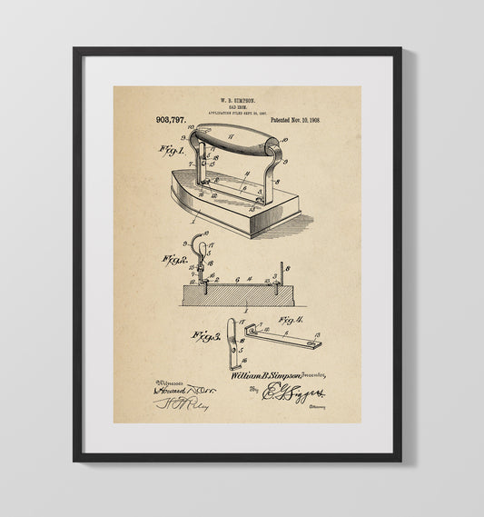 Sad Iron - 1908 Patent - 16x20 Gallery Frame