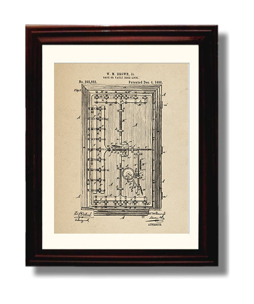 Patent Print - Safe Or Vault Door Lock - William M. Brown Jr. - 1888 - Patent 393883 Patent Wall Art