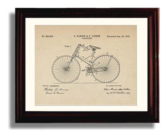 Patent Print - Safety Bicycle - Claus Hanson And Peder Lobben - 1890 - Patent 420059 - Landscape Patent Wall Art