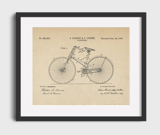 Bicycle - 1890 Patent - 16x20 Gallery Frame