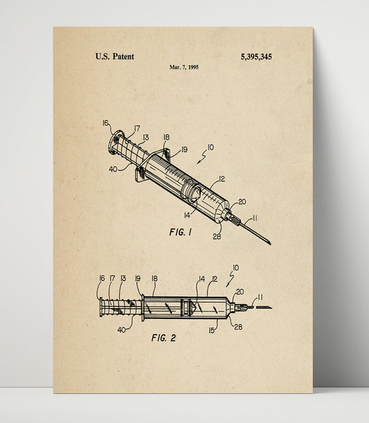 Safety Syringe - 1995 Patent - 16x20 Unframed Print
