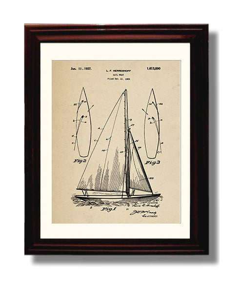 Patent Print - Sail Boat - Lewis F Herreshoff - 1927 - Patent 1613890 Patent Wall Art
