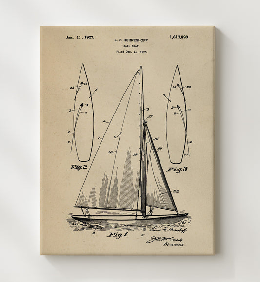 Sail Boat 1927 patent print wall art 8x10 Canvas