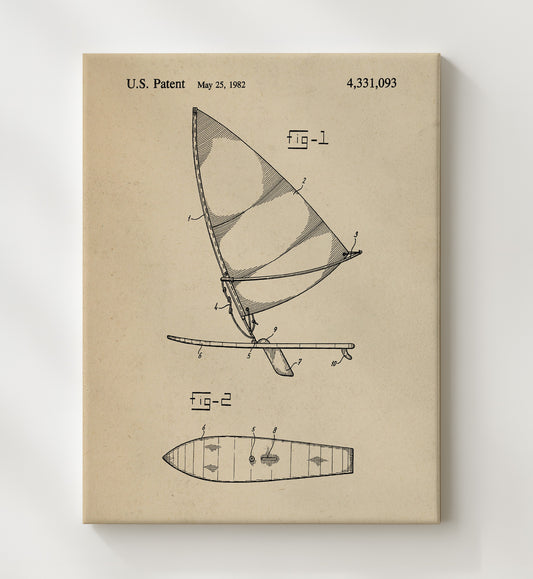 Sailboard 1982 patent print wall art 8x10 Canvas