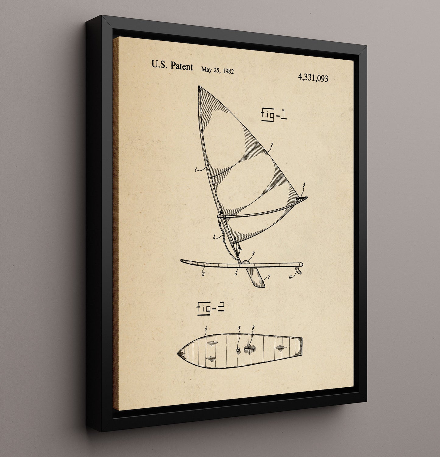 Patent Print - Sailboard - Unknown Inventor - 1982 - Patent 4331093 Patent Wall Art
