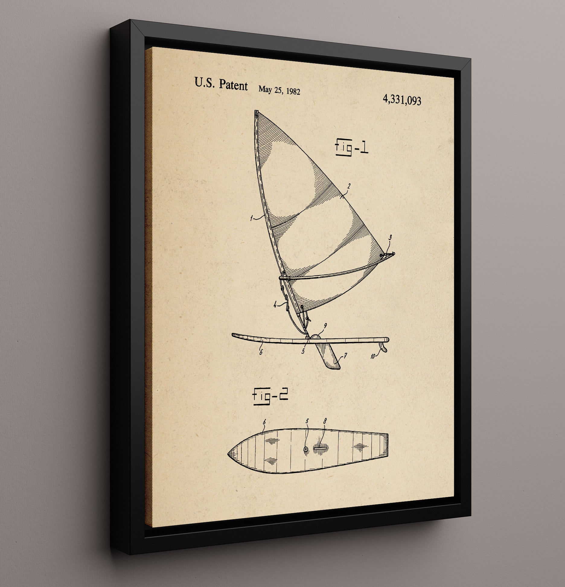 Patent Print - Sailboard - Unknown Inventor - 1982 - Patent 4331093 Patent Wall Art