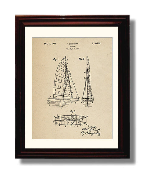 Patent Print - Sailboat - Albert Schlumpf - 1938 - Patent 2140250 Patent Wall Art