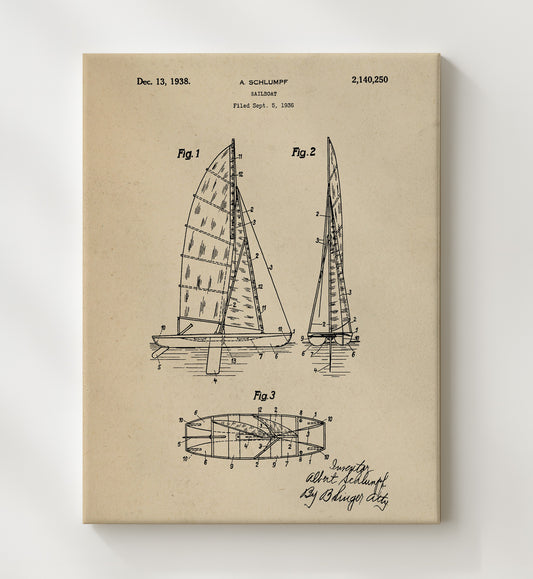Sailboat by Albert Schlumpf 1938 patent print wall art 8x10 Canvas