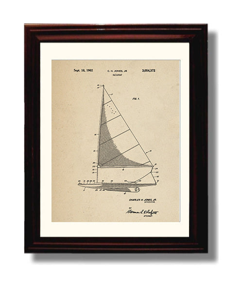 Patent Print - Sailboat - C H Jones Jr - 1962 - Patent 3054372 Patent Wall Art