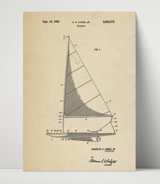 Sailboat - 1962 Patent - 16x20 Unframed Print