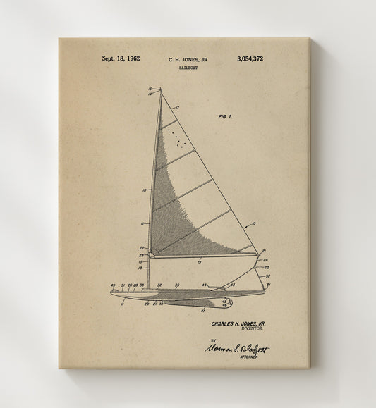 Sailboat 1962 patent print wall art 8x10 Canvas