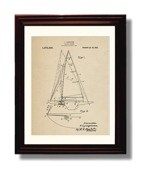 Patent Print - Sailboat Rigging - Fredrik Ljungstrom - 1921 - Patent 1375400 Patent Wall Art
