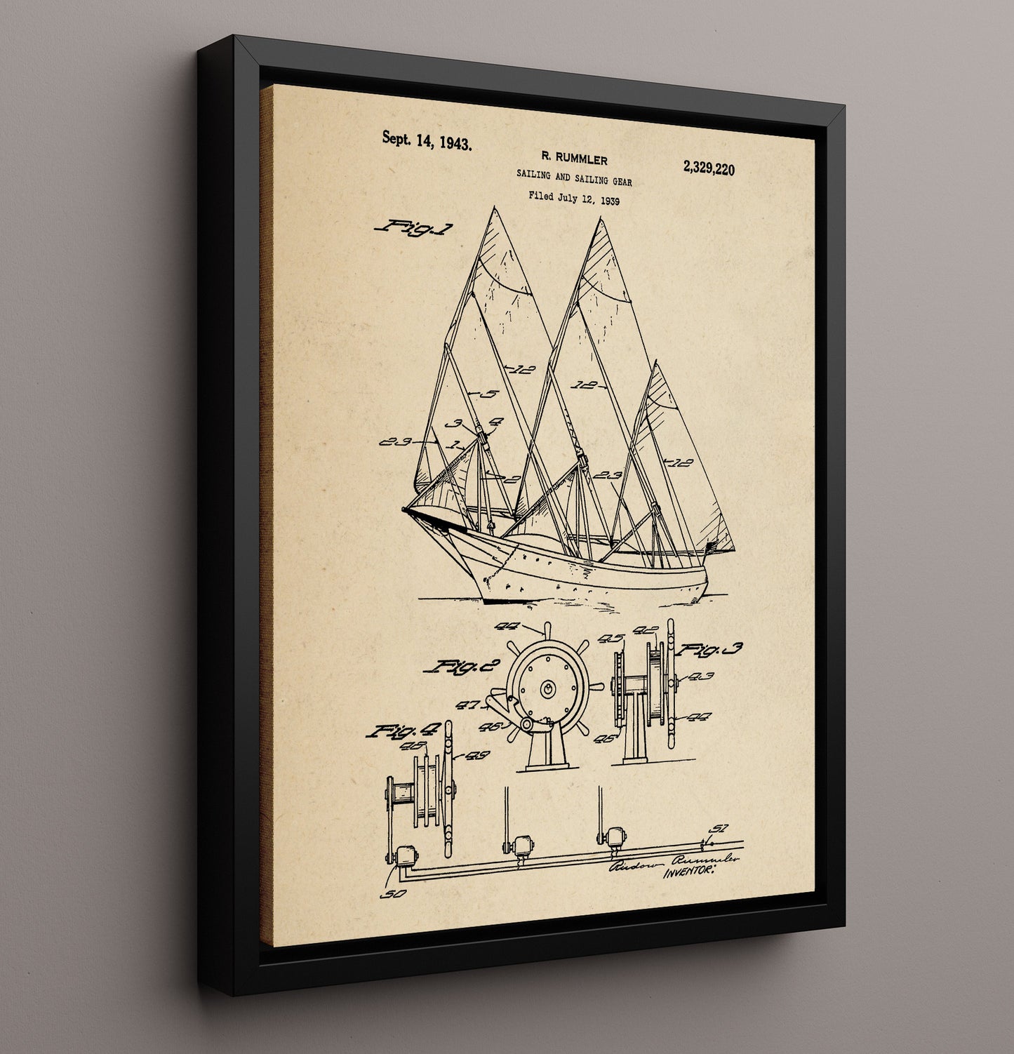 Patent Print - Sailing And Sailing Gear - Rudolf Rummler - 1943 - Patent 2329220 Patent Wall Art