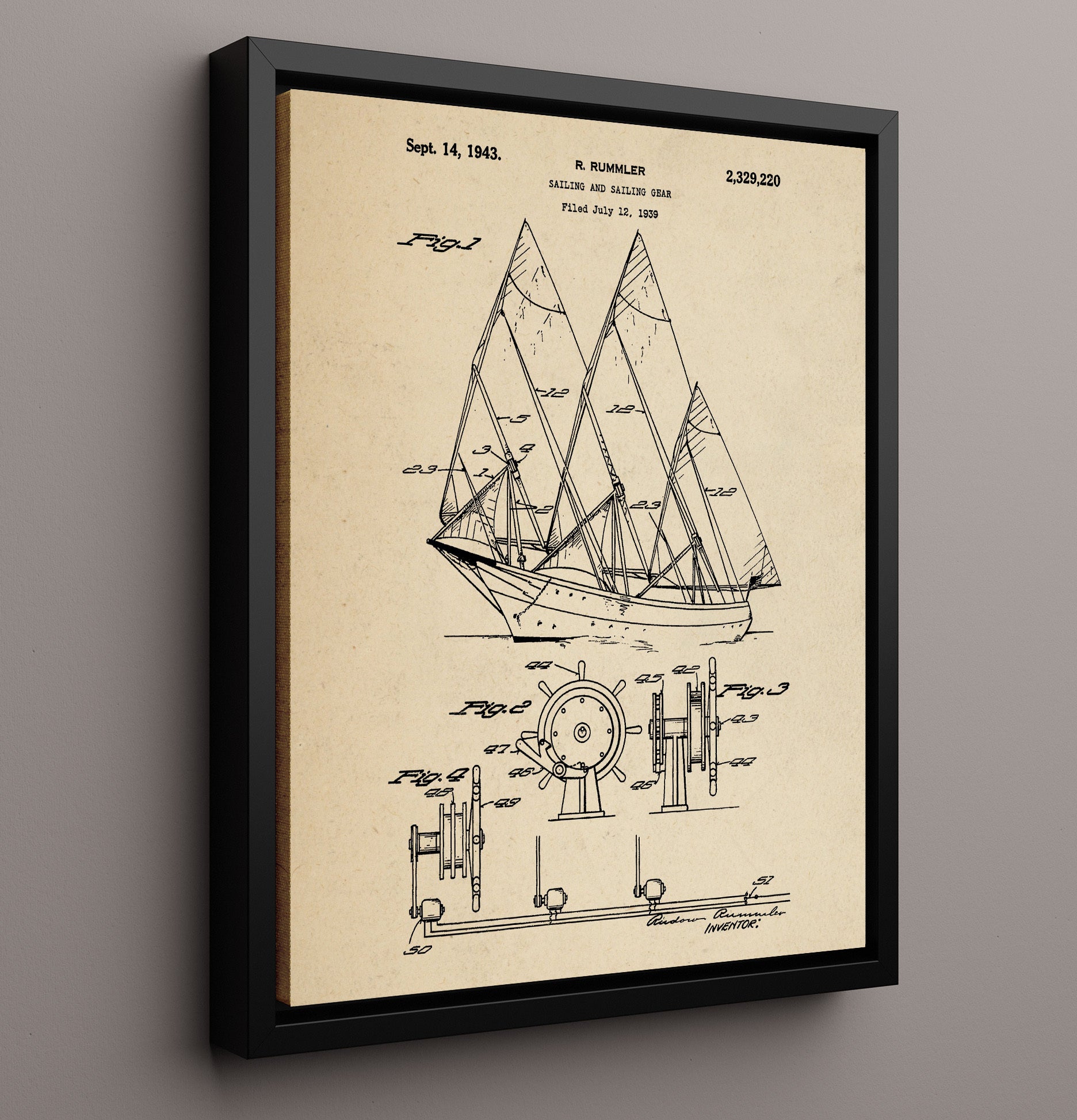 Patent Print - Sailing And Sailing Gear - Rudolf Rummler - 1943 - Patent 2329220 Patent Wall Art