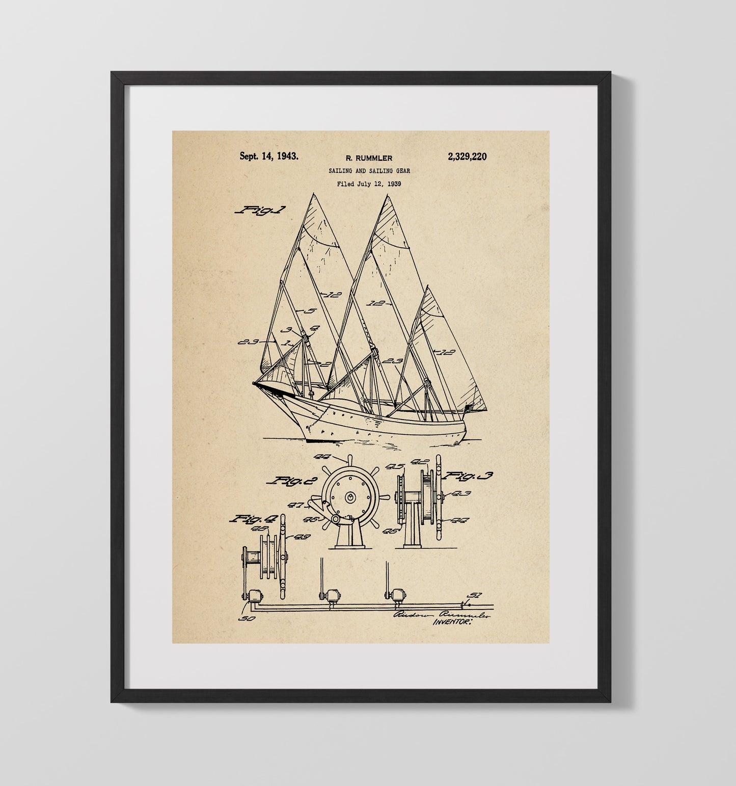 Patent Print - Sailing And Sailing Gear - Rudolf Rummler - 1943 - Patent 2329220 Patent Wall Art