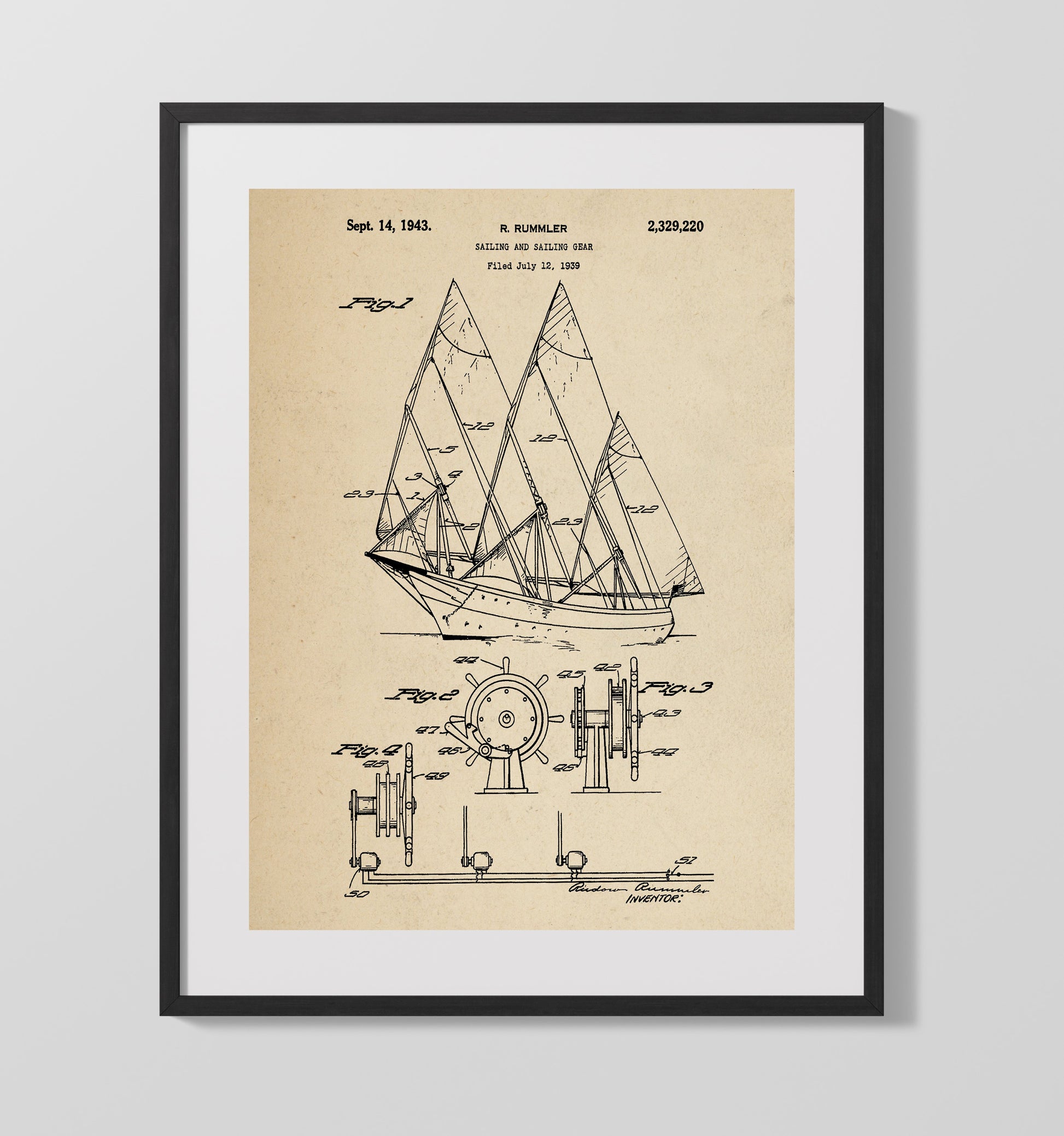 Patent Print - Sailing And Sailing Gear - Rudolf Rummler - 1943 - Patent 2329220 Patent Wall Art