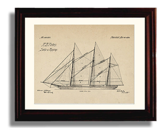 Patent Print - Sails And Rigging - R B Forbes - 1870 - Patent 101851 - Landscape Patent Wall Art