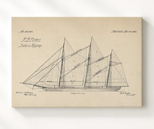 Sails And Rigging 1870 patent print wall art 8x10 Canvas