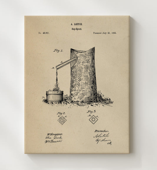 Sap Spout 1865 patent print wall art 8x10 Canvas