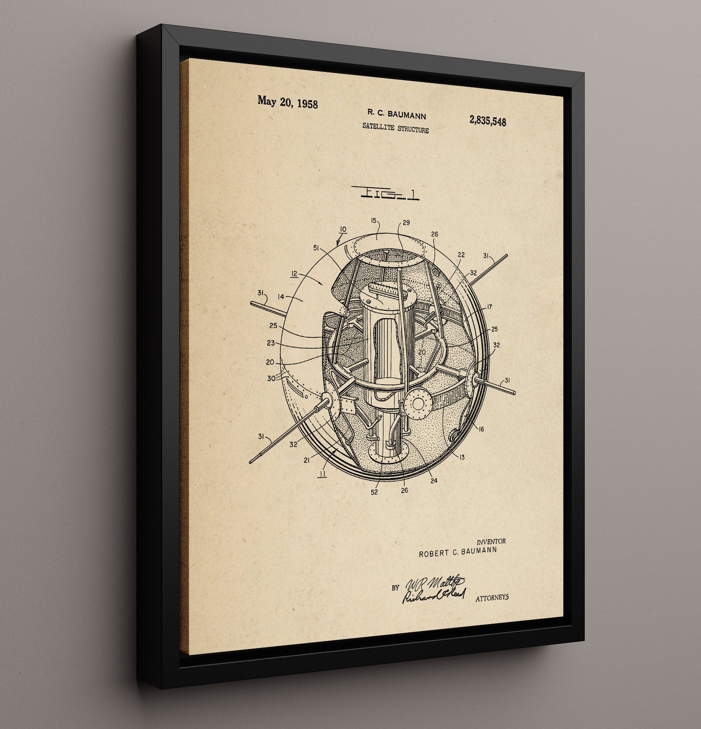 Patent Print - Satellite Structure - Robert C Baumann - 1958 - Patent 2835548 Patent Wall Art