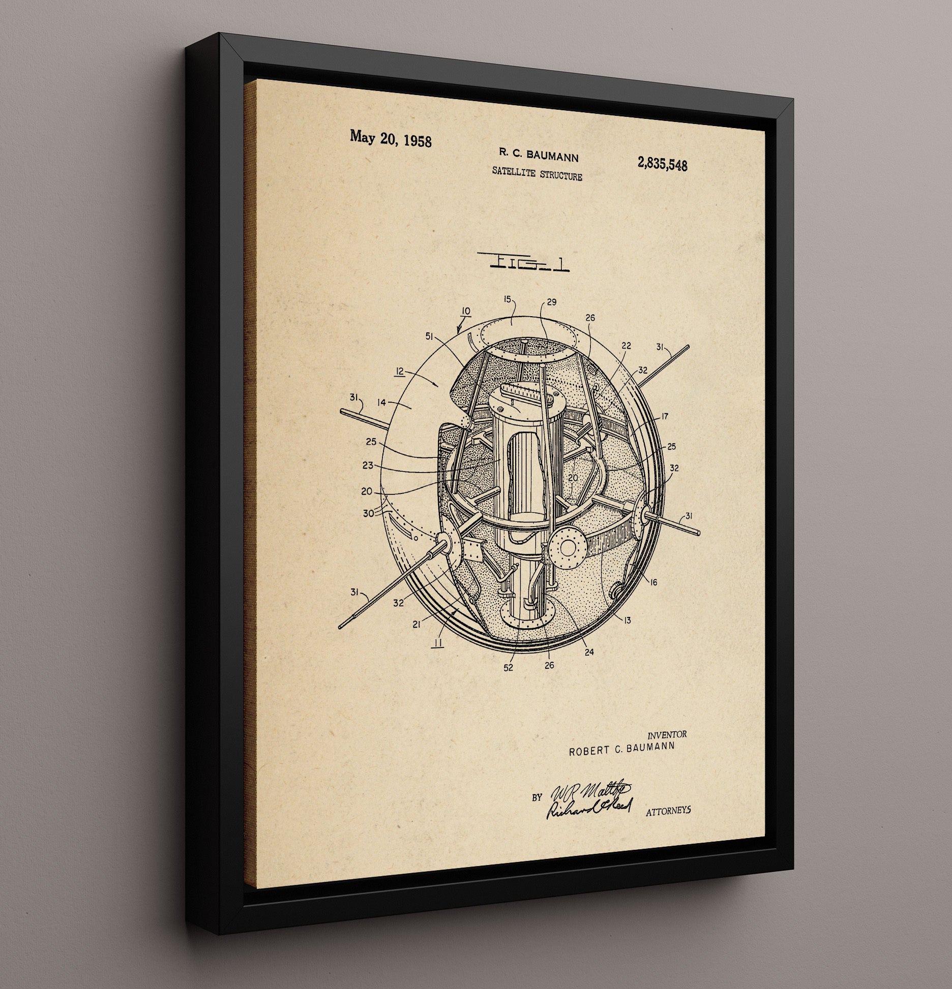 Patent Print - Satellite Structure - Robert C Baumann - 1958 - Patent 2835548 Patent Wall Art