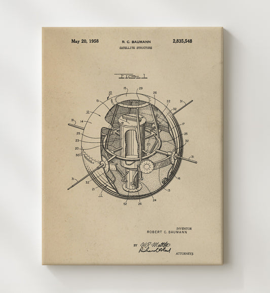 Satellite Structure 1958 patent print wall art 8x10 Canvas