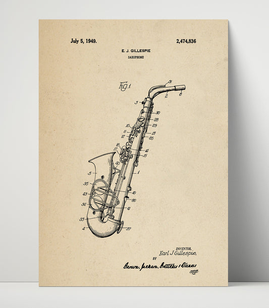 Saxophone - 1949 Patent - 16x20 Unframed Print