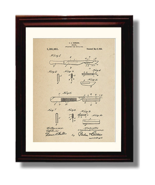 Patent Print - Scalpel - C. A. Simmons - 1916 - Patent 1181931 Patent Wall Art