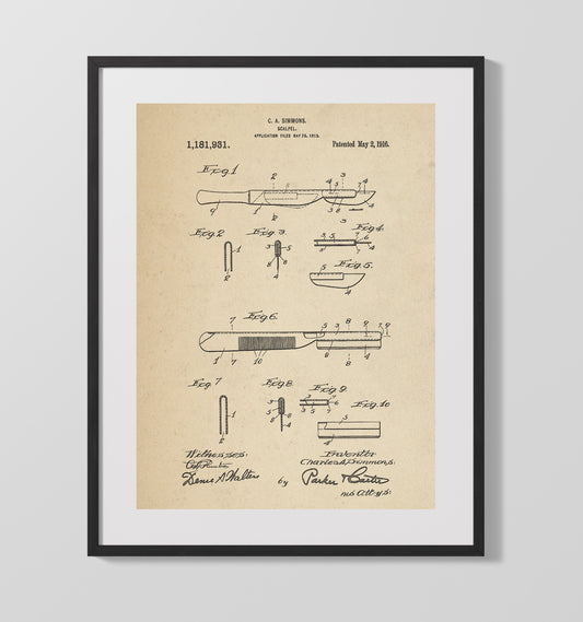 Scalpel - 1916 Patent - 16x20 Gallery Frame