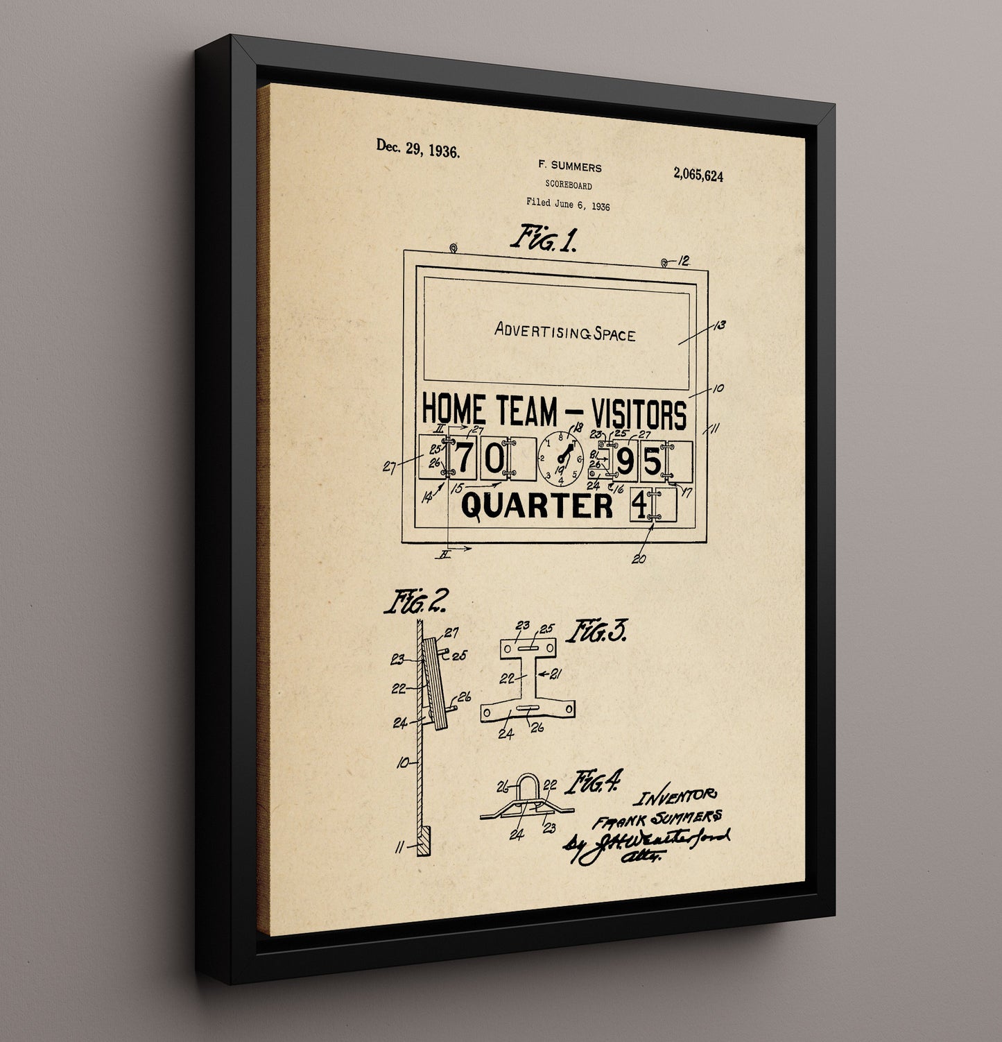 Patent Print - Scoreboard - F Summers - 1936 - Patent 2065624 Patent Wall Art