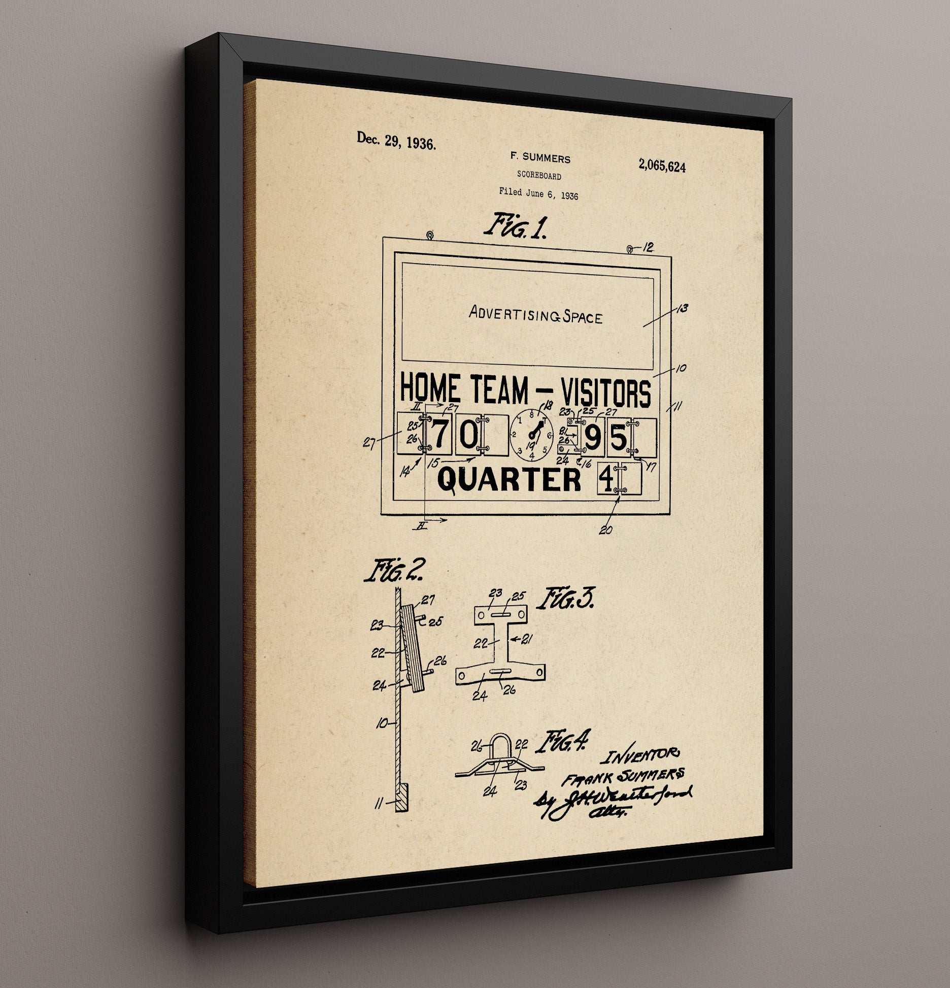 Patent Print - Scoreboard - F Summers - 1936 - Patent 2065624 Patent Wall Art