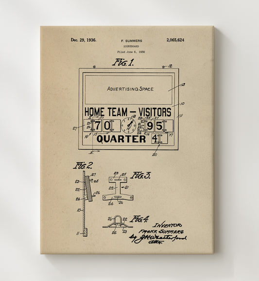 Scoreboard 1936 patent print wall art 8x10 Canvas