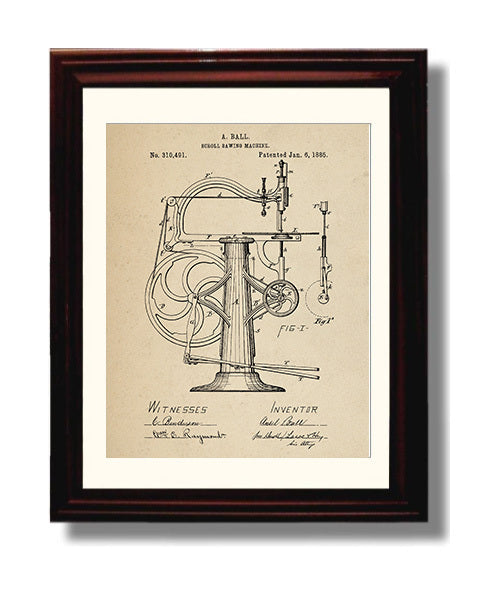Patent Print - Scroll Sawing Machine - A. Ball - 1885 - Patent 310491 Patent Wall Art