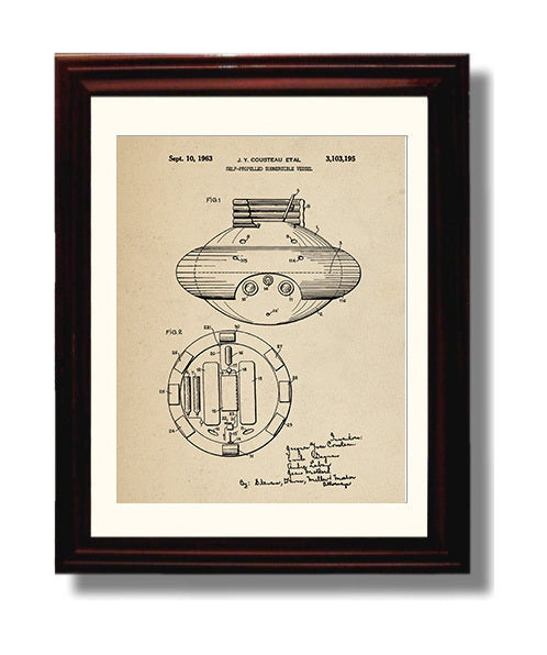 Patent Print - Self-Propelled Submersible Vessel - Jacques Yves Cousteau Et Al - 1963 - Patent 3103195 Patent Wall Art